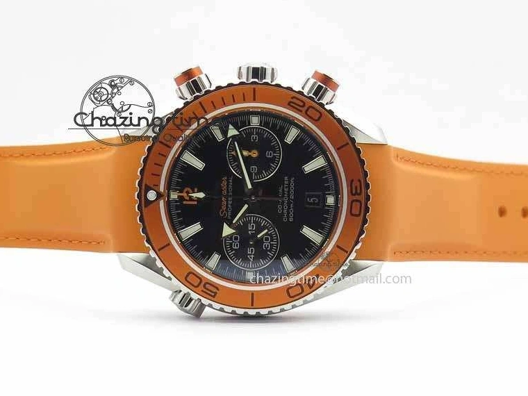 0513 Planet Ocean Master Chrono 45mm SS OM 1:1 Best Edition Black Dial On Orange Rubber Strap A Attractive 8170